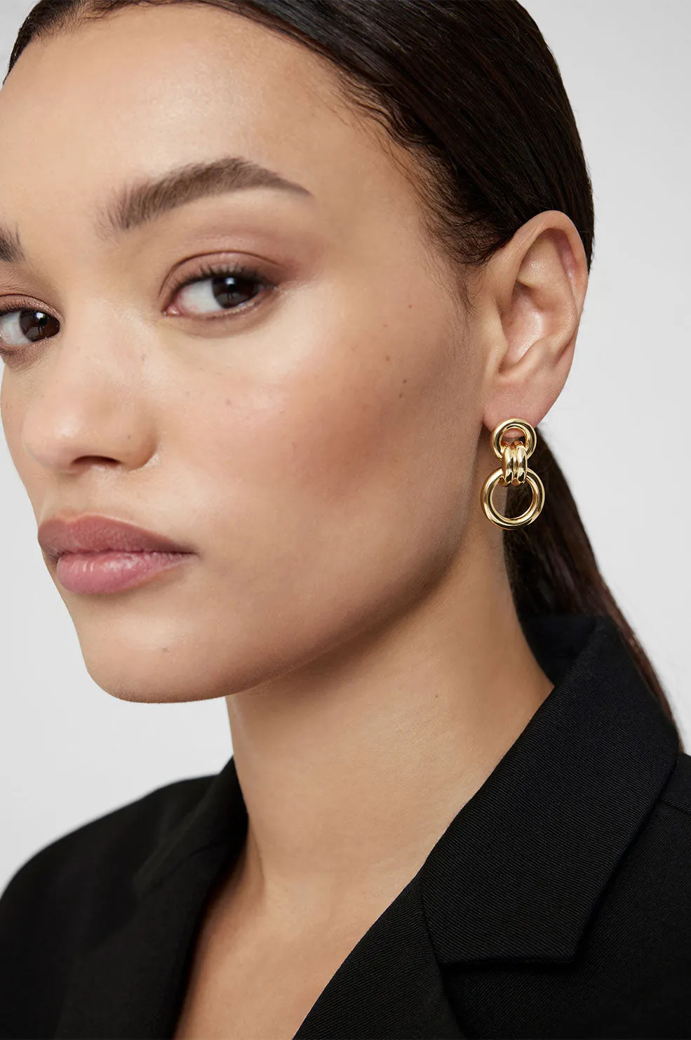 Round Link Drop Earrings - Gold