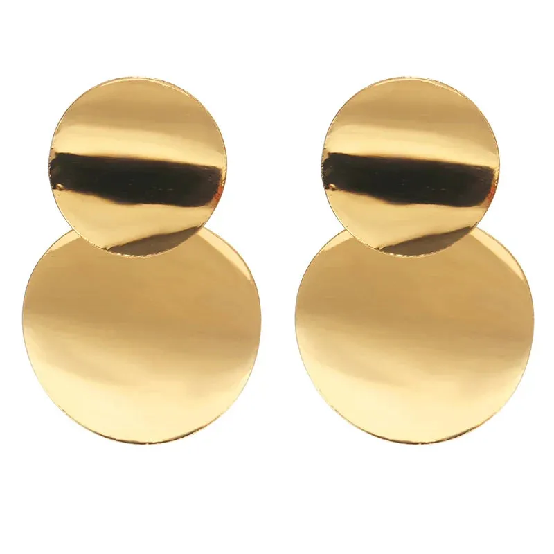 Round Metal Drop Women Gold Pendientes Statement Fashion AccessOries Earring