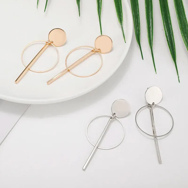 Round Metal Drop Women Gold Pendientes Statement Fashion AccessOries Earring