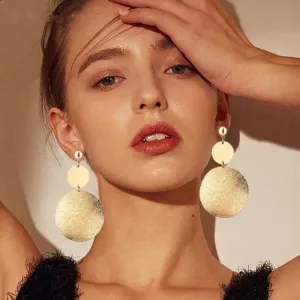Round Metal Drop Women Gold Pendientes Statement Fashion AccessOries Earring