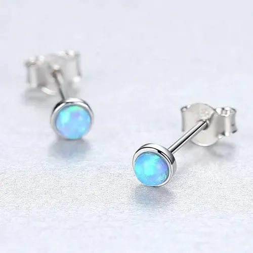 Round Opal Stud Earrings 4mm 925 Sterling Silver 14K Gold Plated