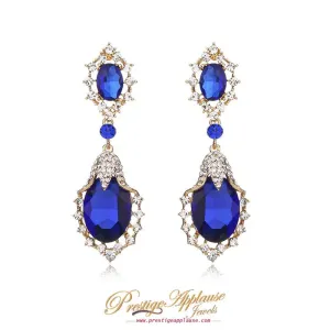 Royal Blue Beautiful Crystal Statement Tear Drop 18K Gold Plated Earring