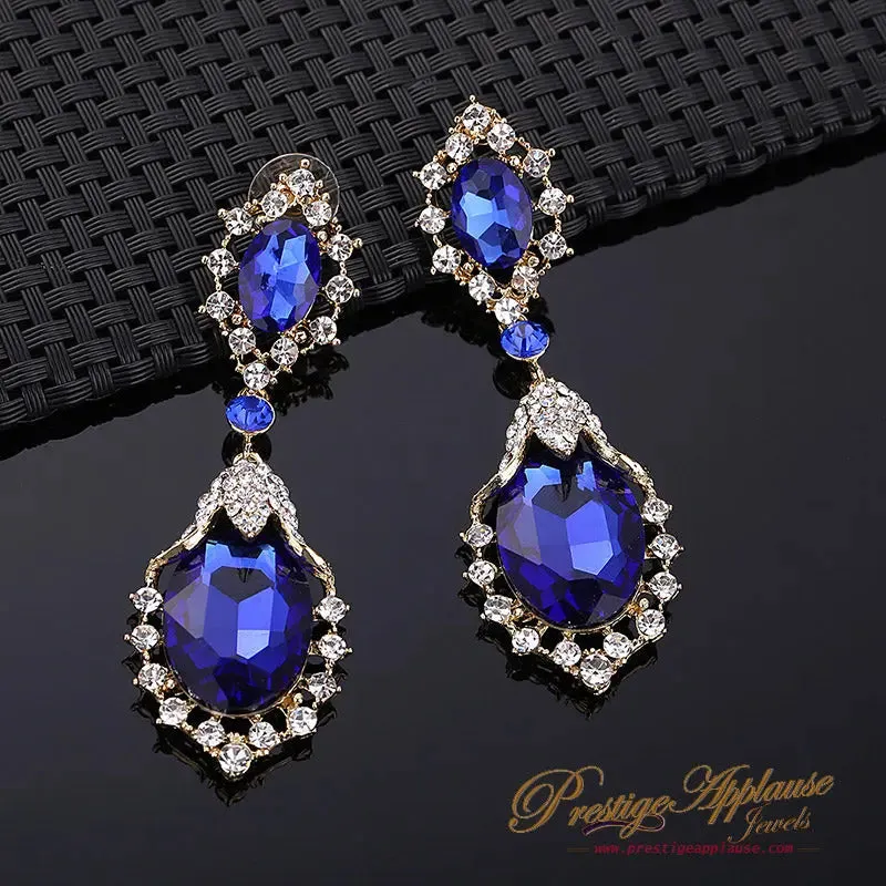 Royal Blue Beautiful Crystal Statement Tear Drop 18K Gold Plated Earring