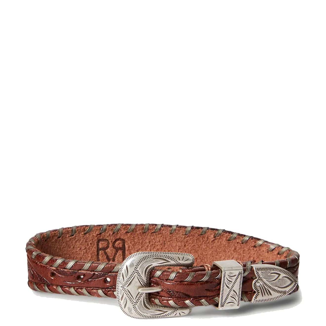 RRL by Ralph Lauren Hand-Tooled Leather Bracelet Brown/Vintage Silver