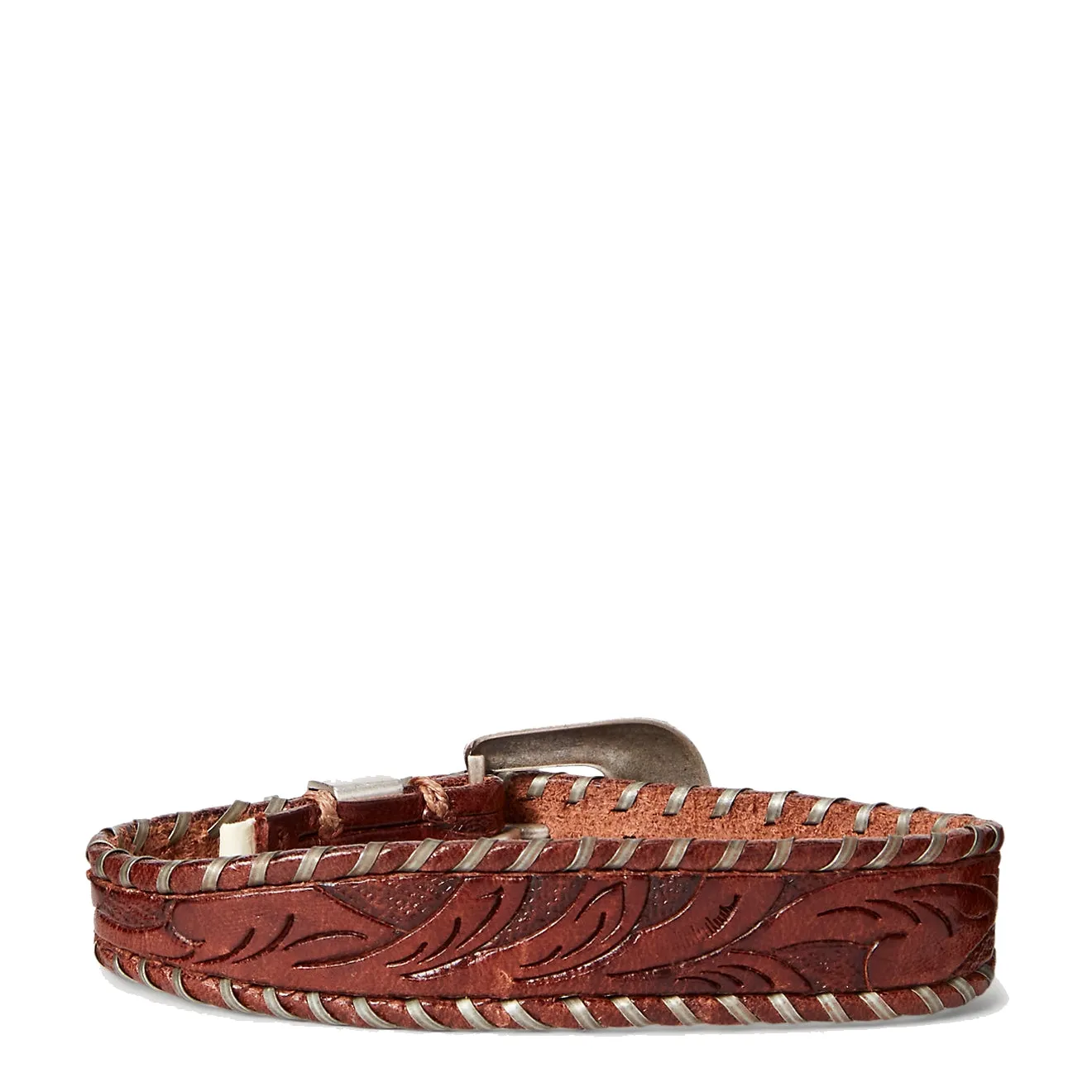 RRL by Ralph Lauren Hand-Tooled Leather Bracelet Brown/Vintage Silver