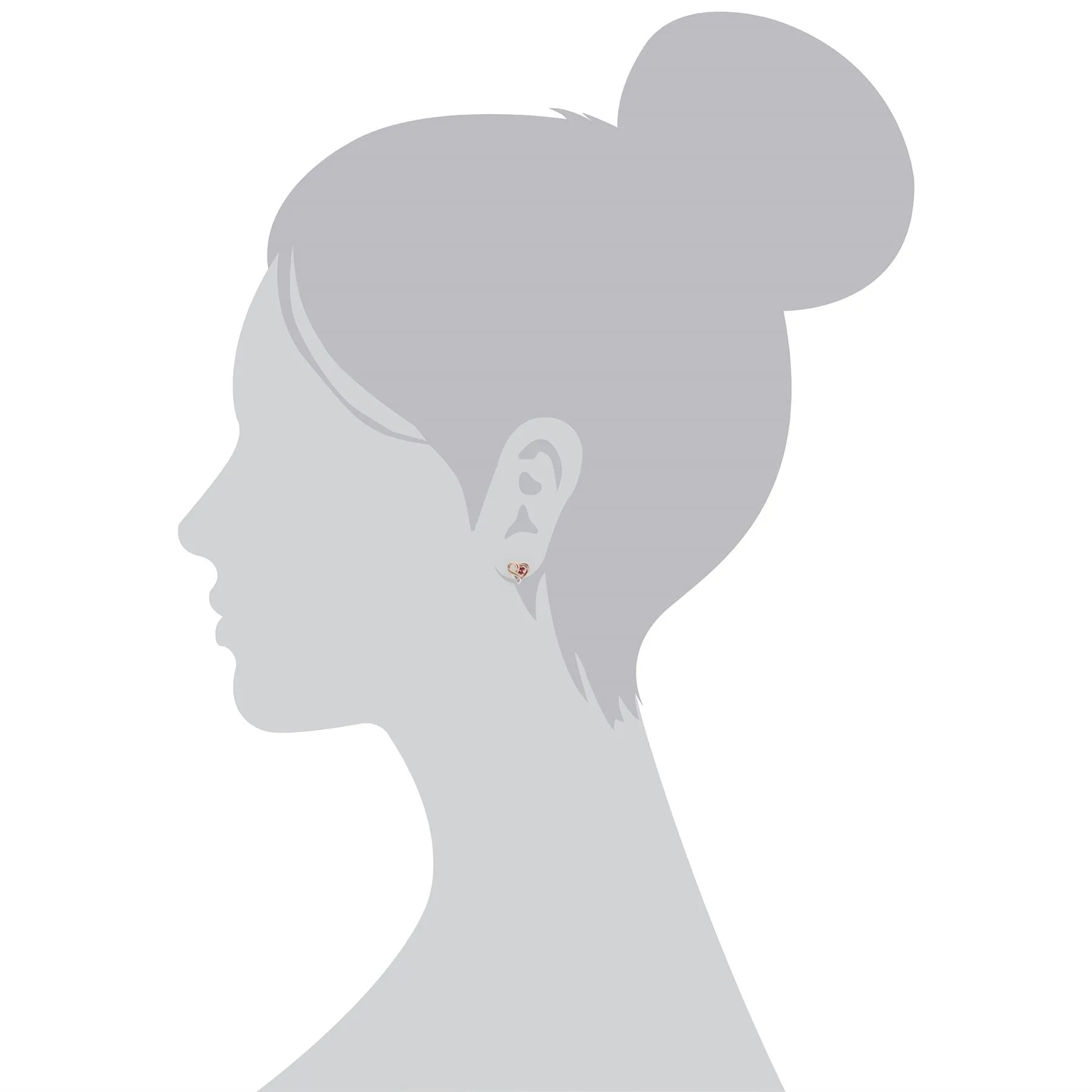Rubis Boucles D'Oreilles, 9 CT or Rose 0,10 CT Rubis & Diamant Boucles D'Oreilles Puces Coeur