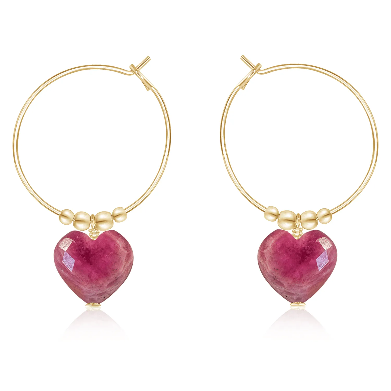 Ruby Crystal Heart Dangle Hoop Earrings