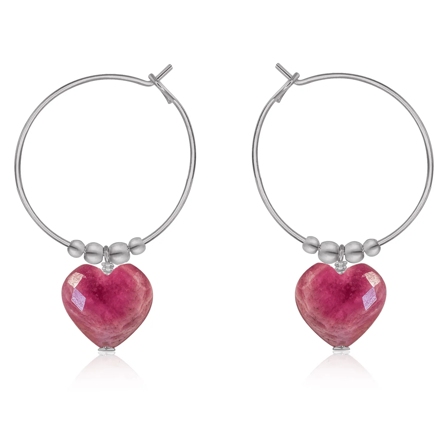 Ruby Crystal Heart Dangle Hoop Earrings