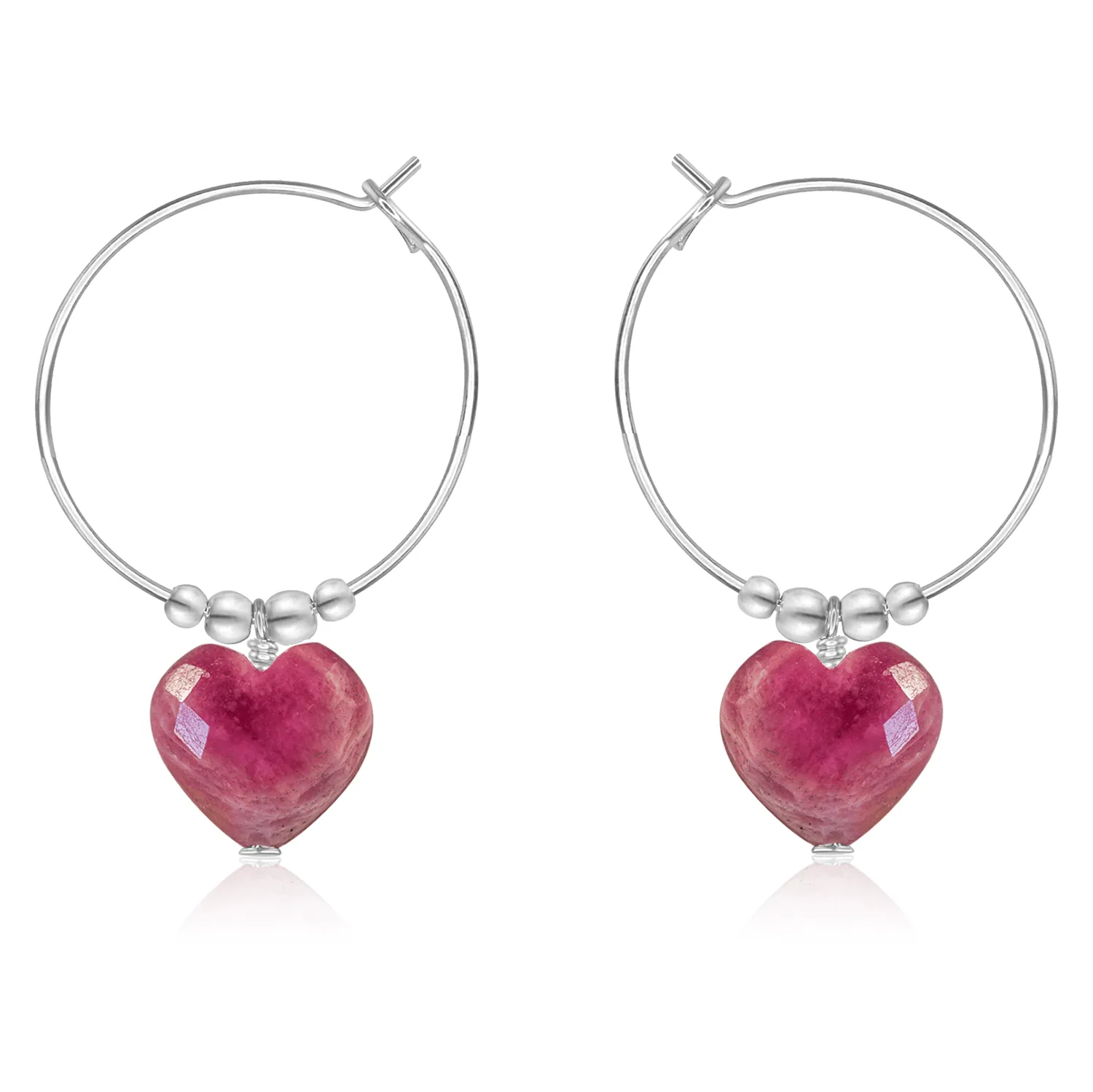 Ruby Crystal Heart Dangle Hoop Earrings