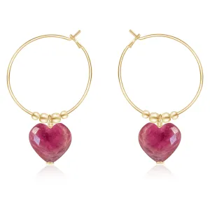 Ruby Crystal Heart Dangle Hoop Earrings
