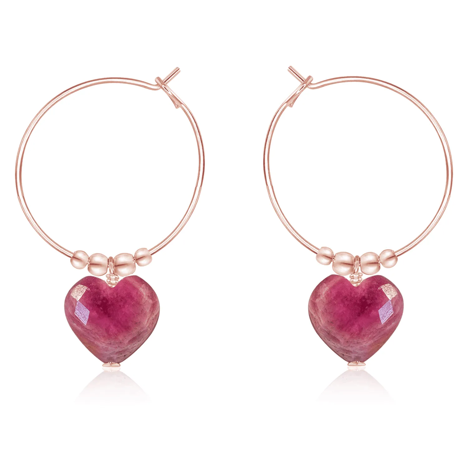 Ruby Crystal Heart Dangle Hoop Earrings