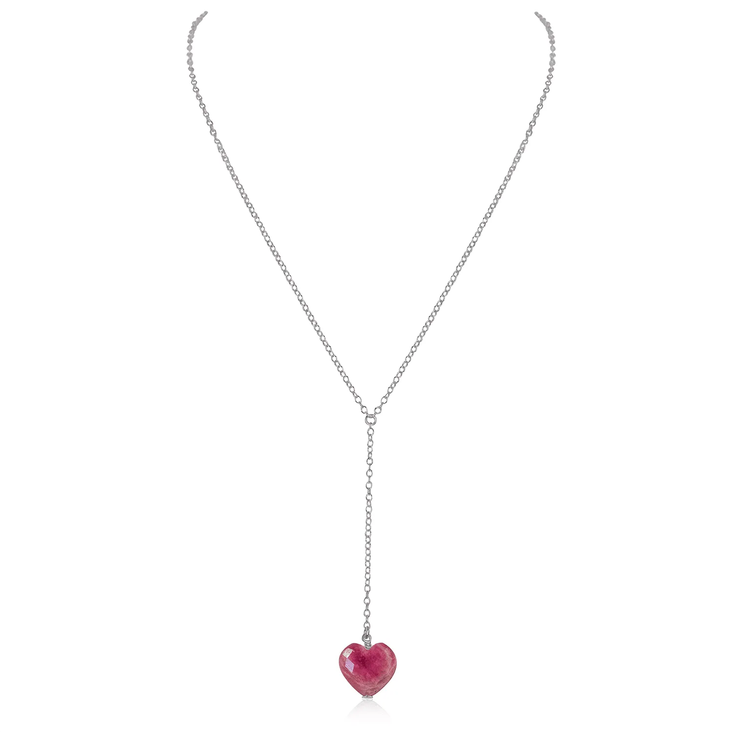 Ruby Crystal Heart Lariat Necklace