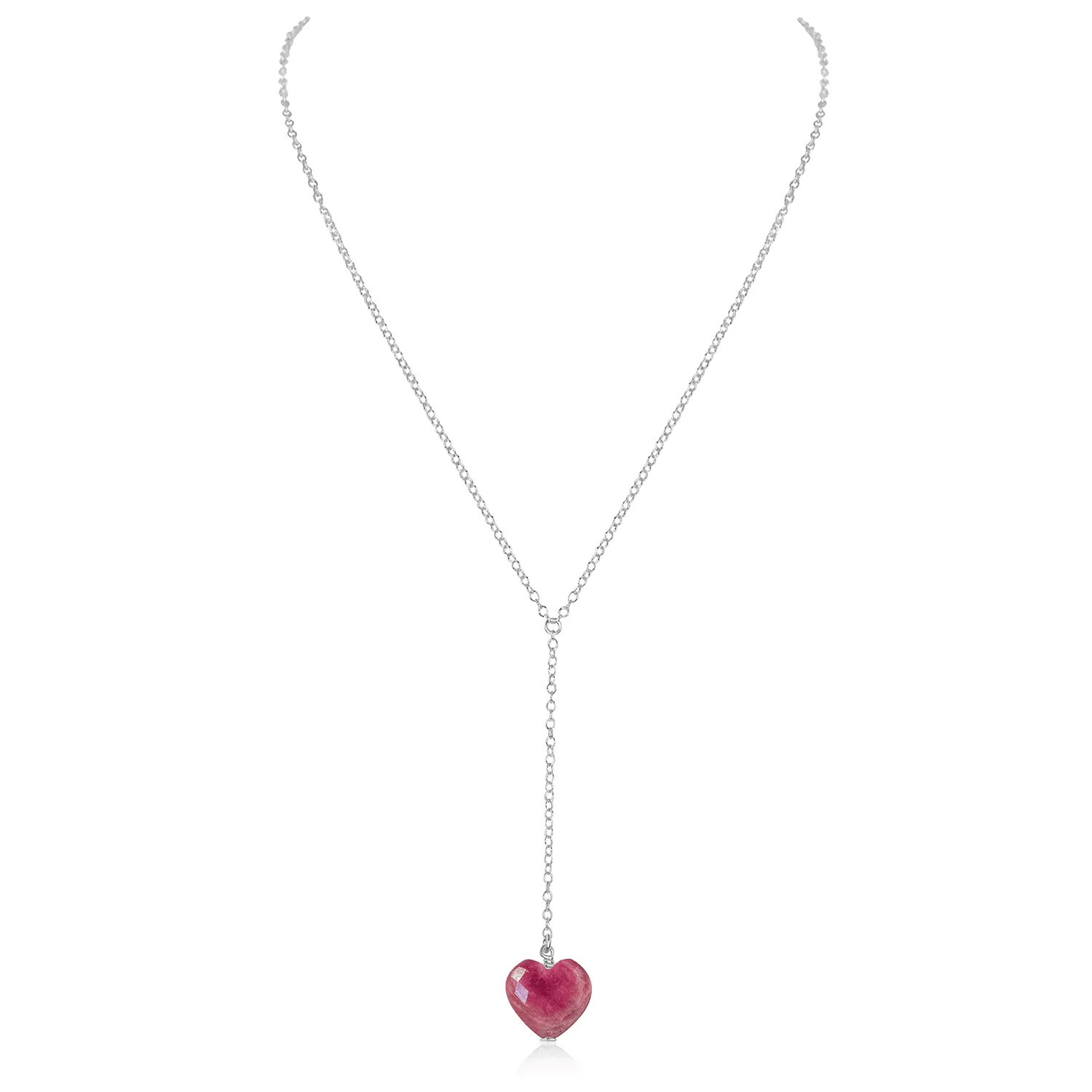 Ruby Crystal Heart Lariat Necklace