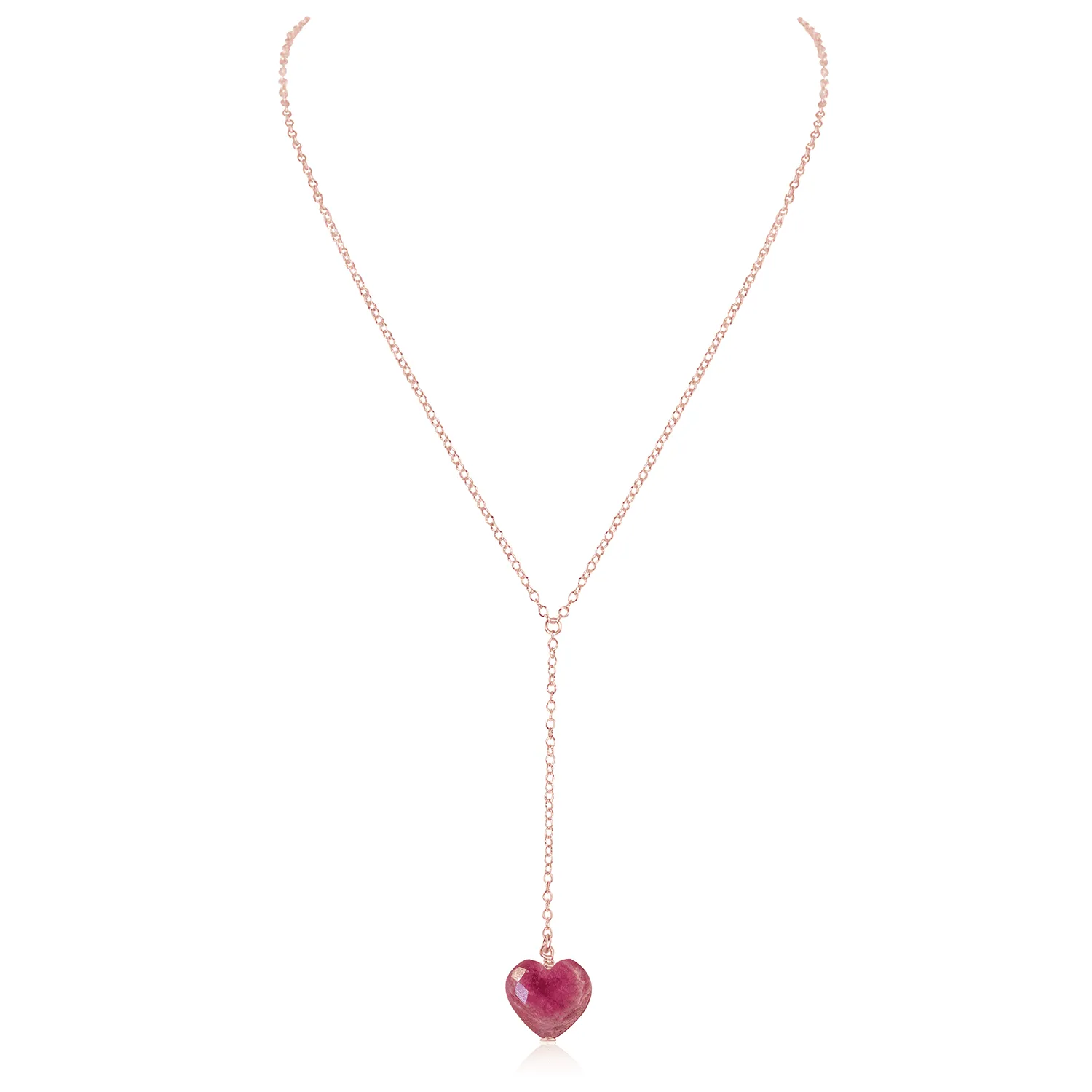 Ruby Crystal Heart Lariat Necklace