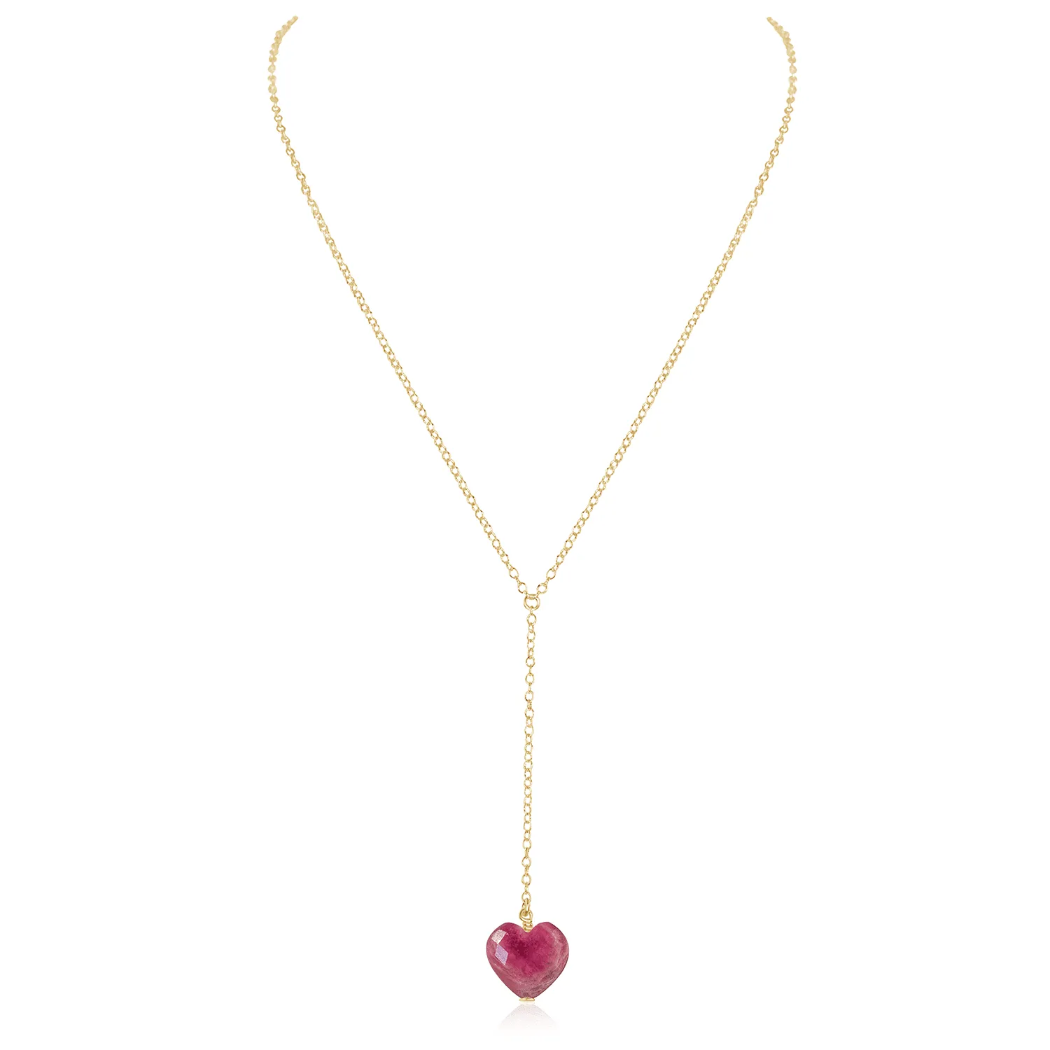 Ruby Crystal Heart Lariat Necklace