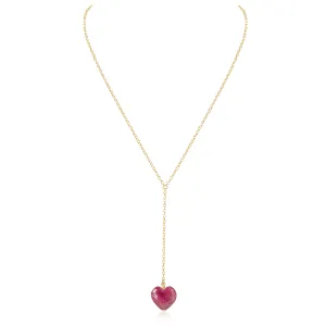 Ruby Crystal Heart Lariat Necklace