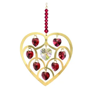 Ruby on Gold Heart of Hearts Crystal Suncatcher