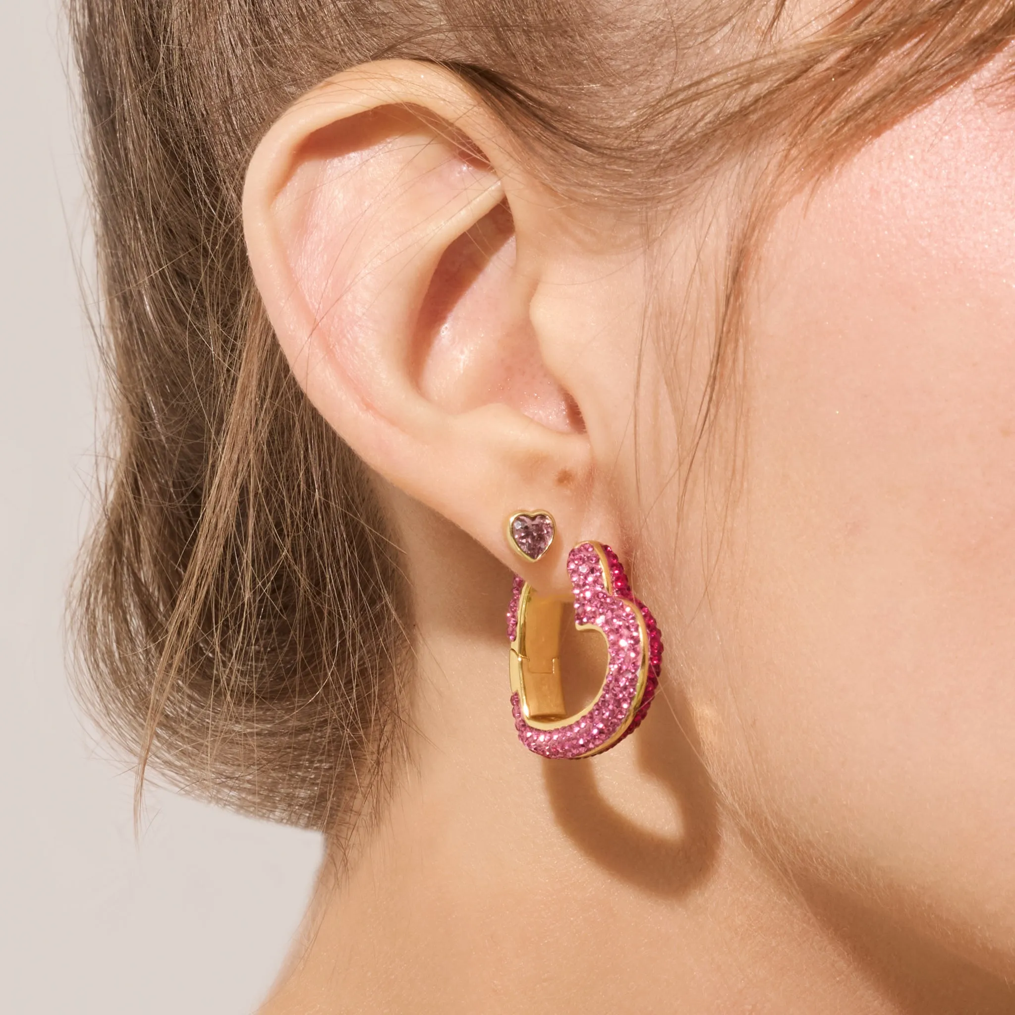 Ruby Rose Heart Sparkle Hoop Earrings