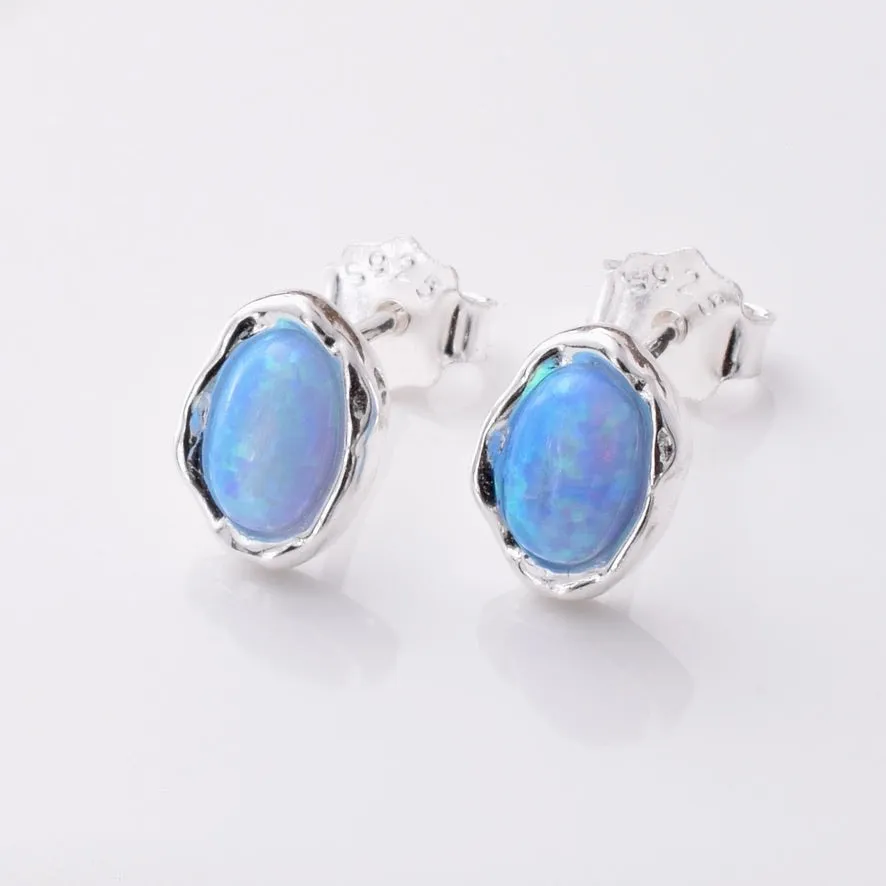 S854 - 925 silver stud blue opal irregular earrings