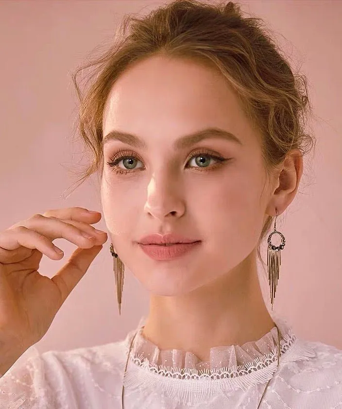 S925 Sterling Silver Post Gold-tone Bohemia Hoop Crystal Tassel Dangle Earrings