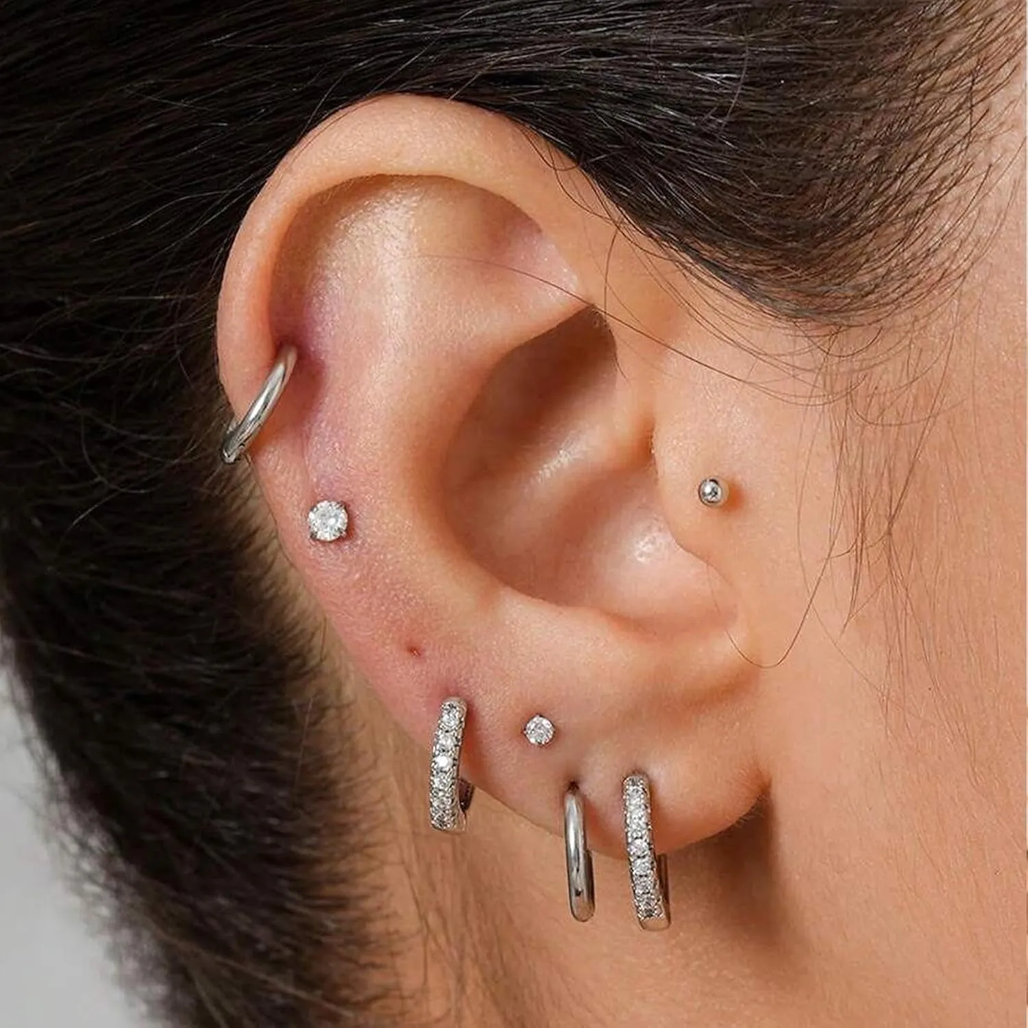 S925 Sterling Silver Stud Earrings for Women Men Small Stud Earrings Set for Multiple Piercing Hypoallergenic Ball Cubic Zirconia Stud Pearl Earrings for women 3/4/5/6/7mm Stackable Studs Women Gift