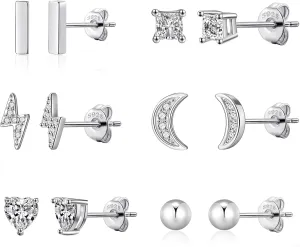 S925 Sterling Silver Stud Earrings for Women Men Small Stud Earrings Set for Multiple Piercing Hypoallergenic Ball Cubic Zirconia Stud Pearl Earrings for women 3/4/5/6/7mm Stackable Studs Women Gift