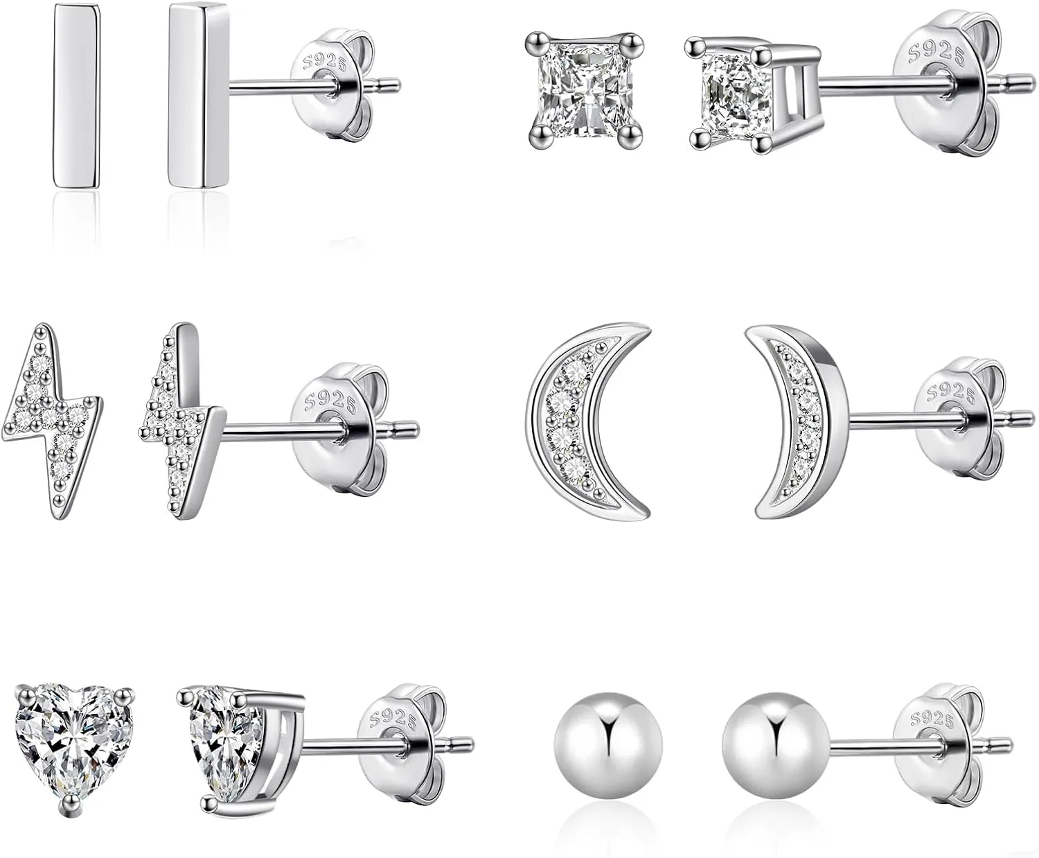 S925 Sterling Silver Stud Earrings for Women Men Small Stud Earrings Set for Multiple Piercing Hypoallergenic Ball Cubic Zirconia Stud Pearl Earrings for women 3/4/5/6/7mm Stackable Studs Women Gift