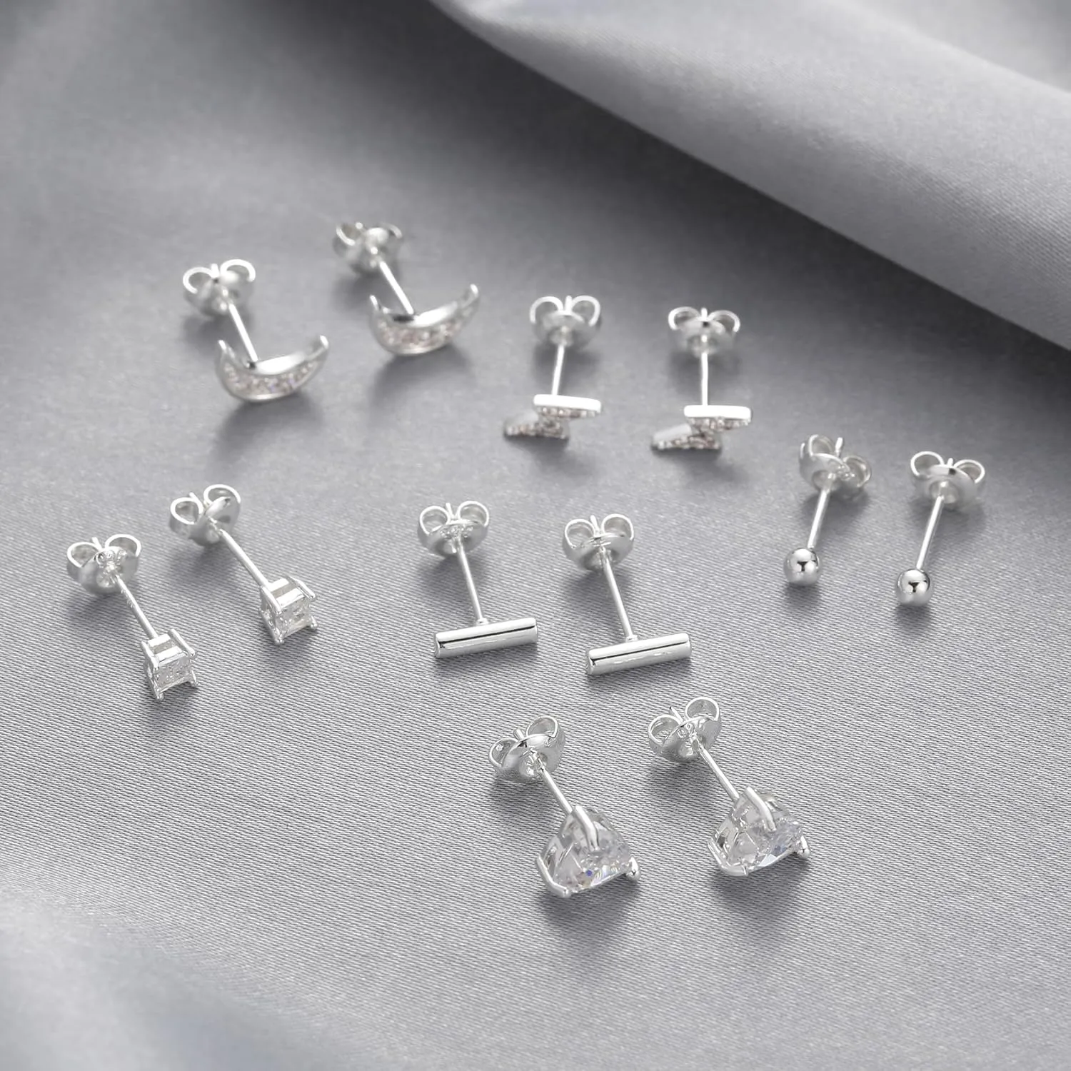 S925 Sterling Silver Stud Earrings for Women Men Small Stud Earrings Set for Multiple Piercing Hypoallergenic Ball Cubic Zirconia Stud Pearl Earrings for women 3/4/5/6/7mm Stackable Studs Women Gift