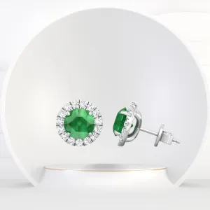 Safo - Round Cut Emerald & Diamond Halo Earrings