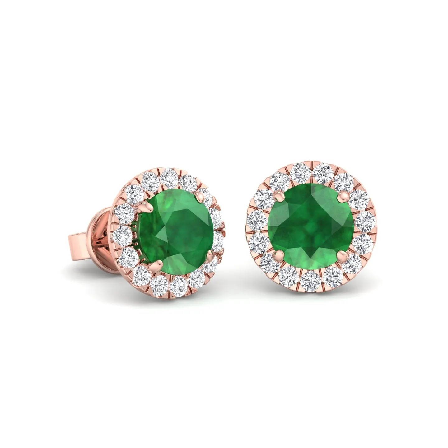 Safo - Round Cut Emerald & Diamond Halo Earrings