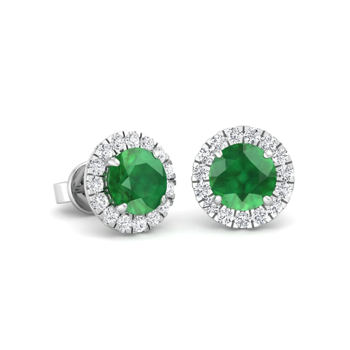 Safo - Round Cut Emerald & Diamond Halo Earrings