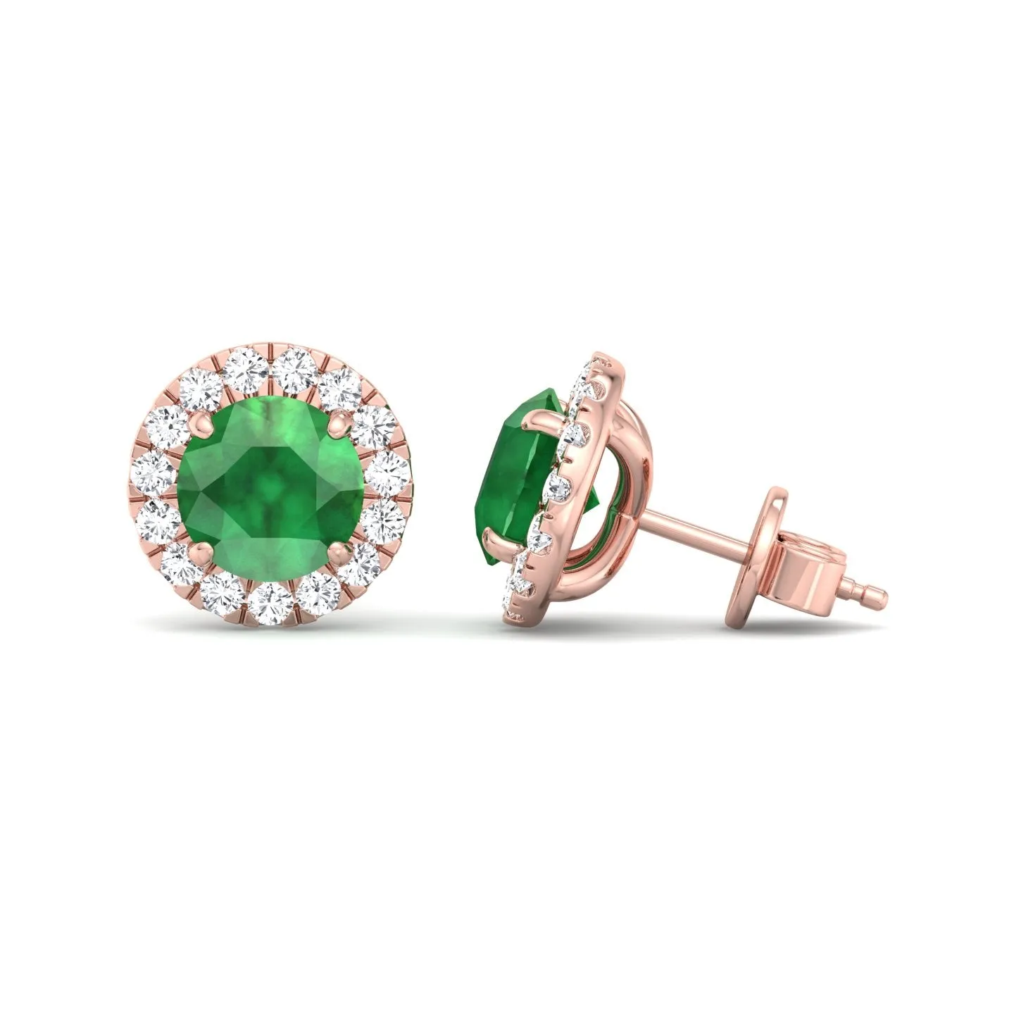 Safo - Round Cut Emerald & Diamond Halo Earrings