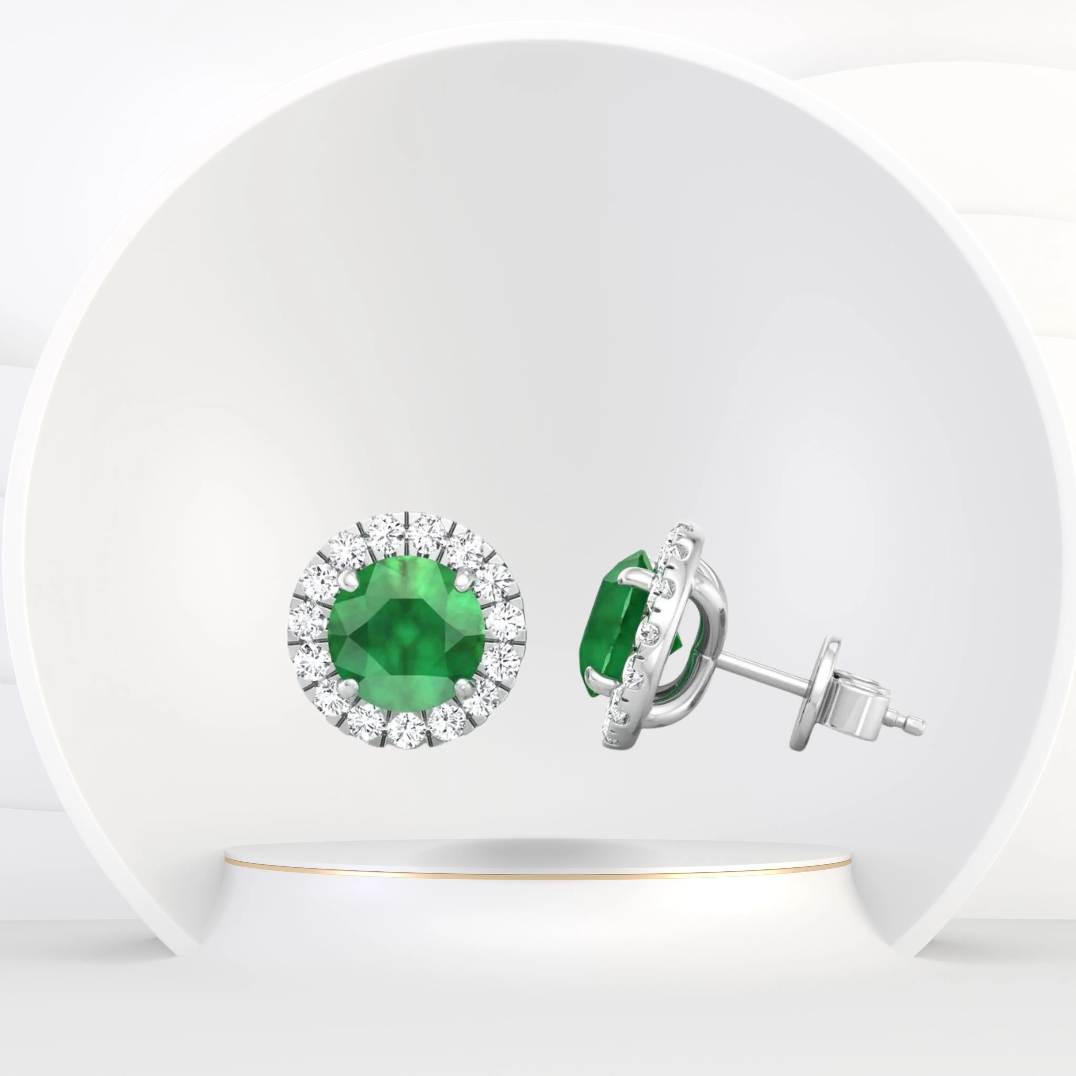 Safo - Round Cut Emerald & Diamond Halo Earrings