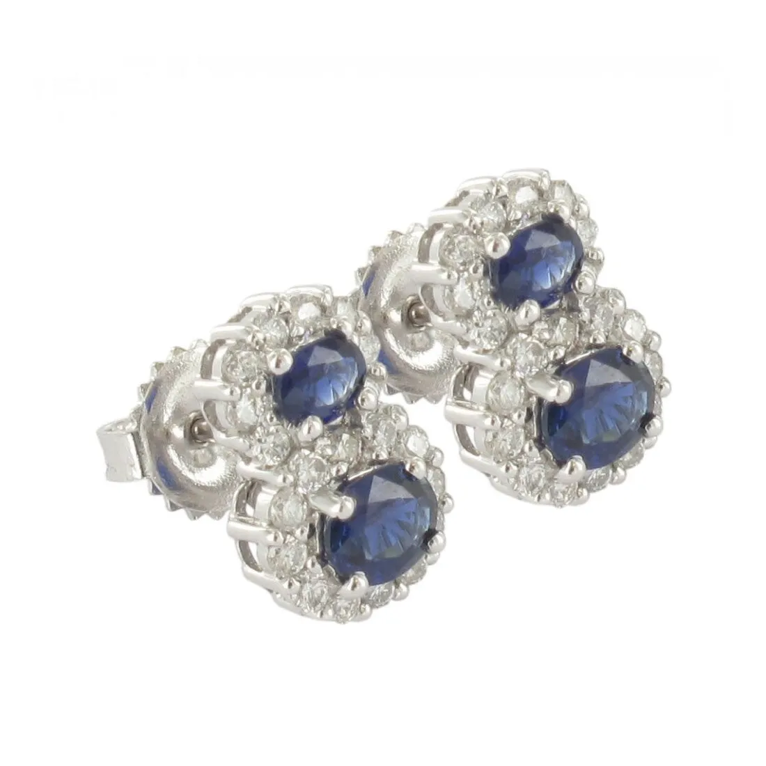 Sapphire & Diamond Double Cluster Stud Earrings | 18K White Gold