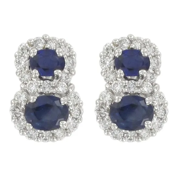 Sapphire & Diamond Double Cluster Stud Earrings | 18K White Gold
