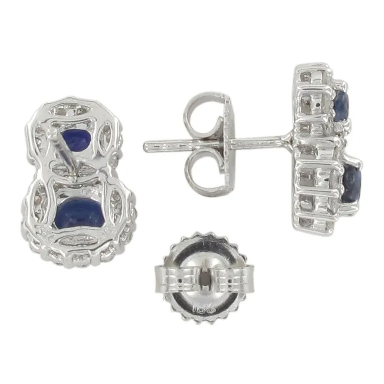 Sapphire & Diamond Double Cluster Stud Earrings | 18K White Gold