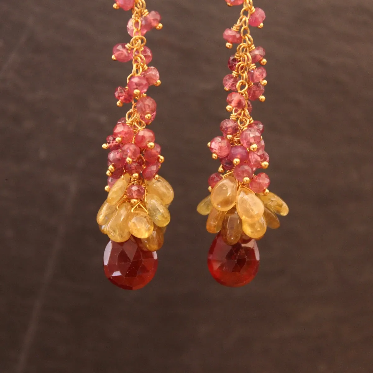 Sapphire and Gold Vermeil Cluster Drop Earrings