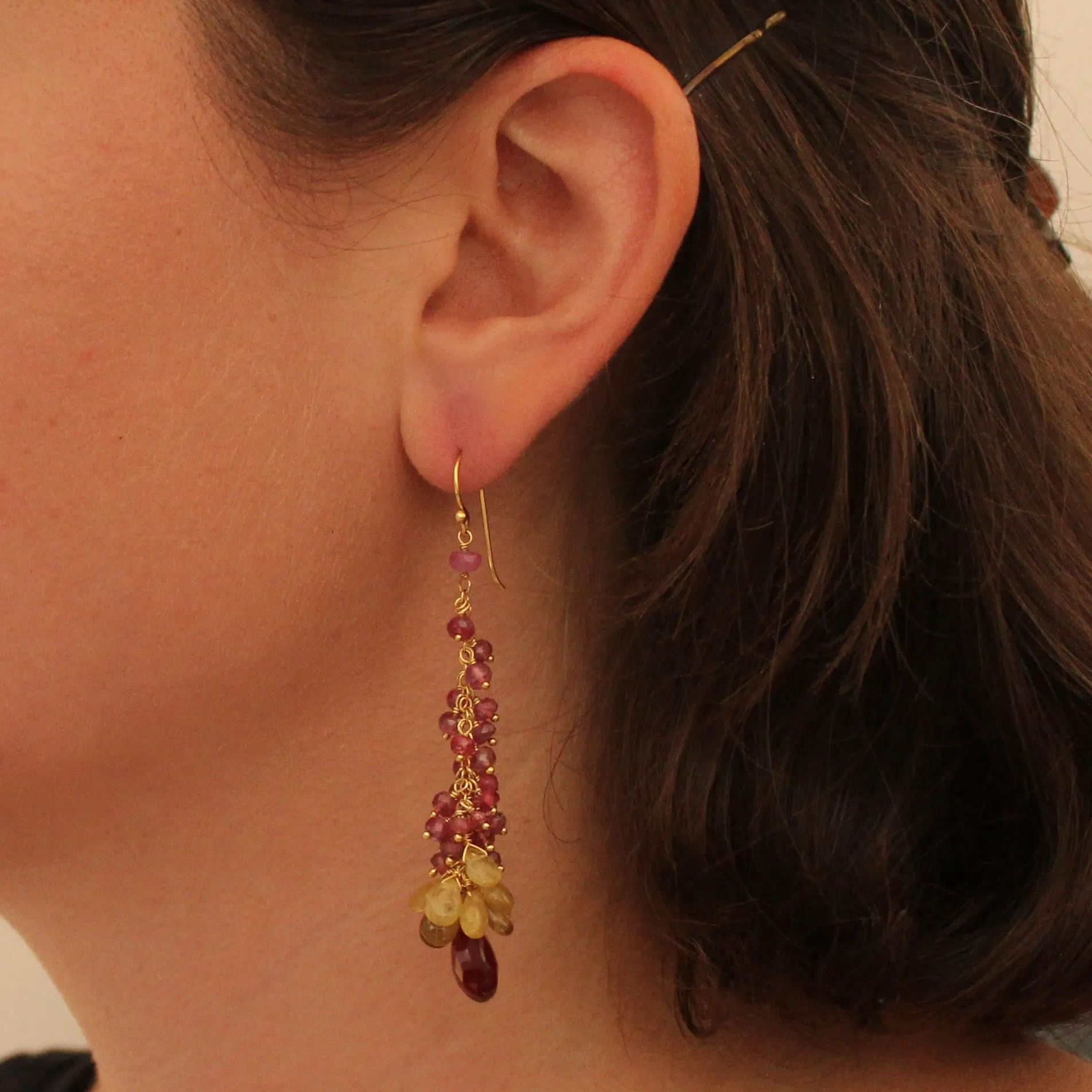 Sapphire and Gold Vermeil Cluster Drop Earrings