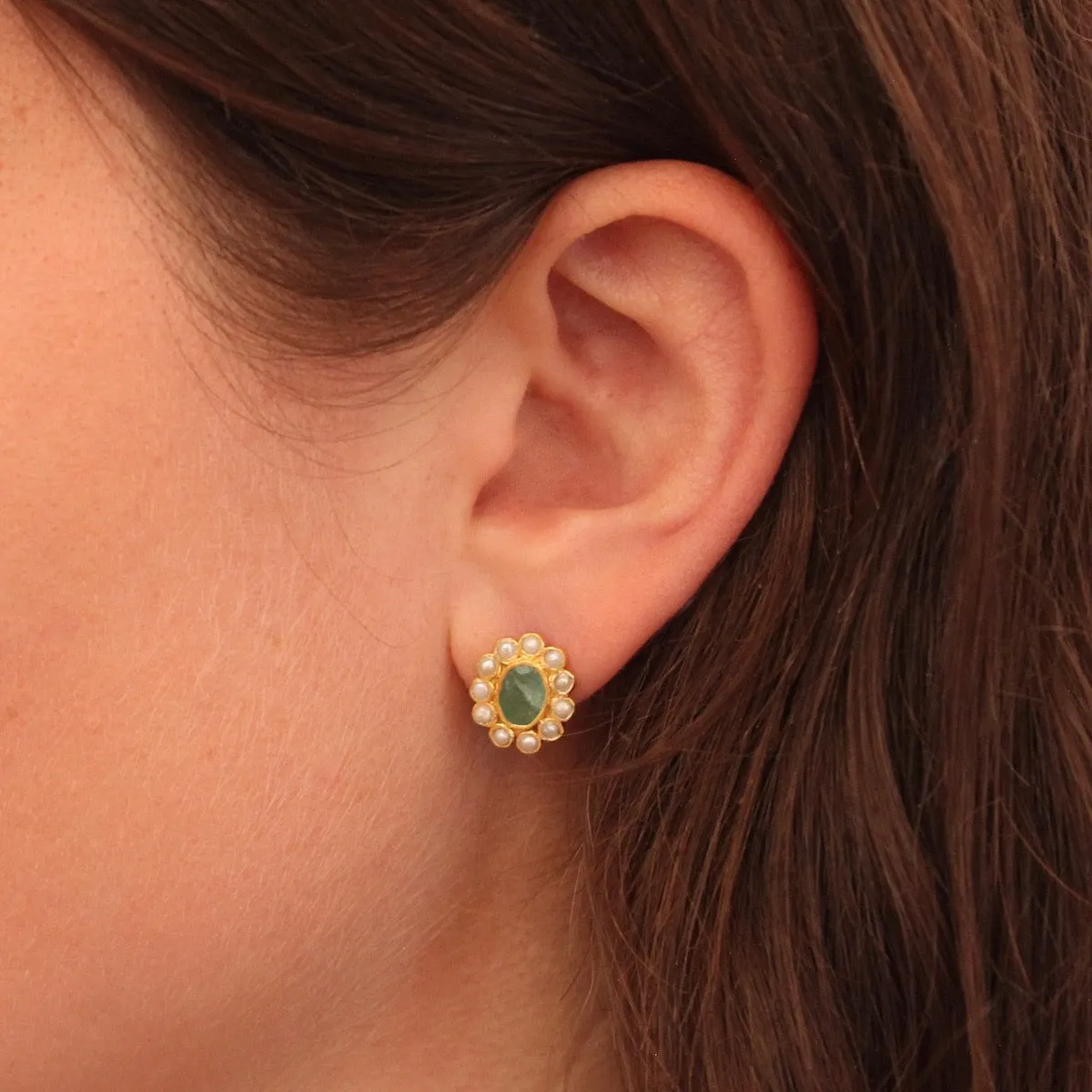Sapphire and Pearl Stud Earrings in Gold Vermeil