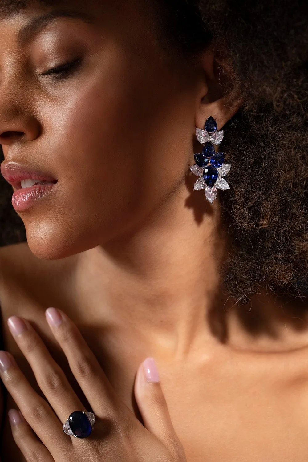 Sapphire Cubic Zirconia Cluster Drop Earrings