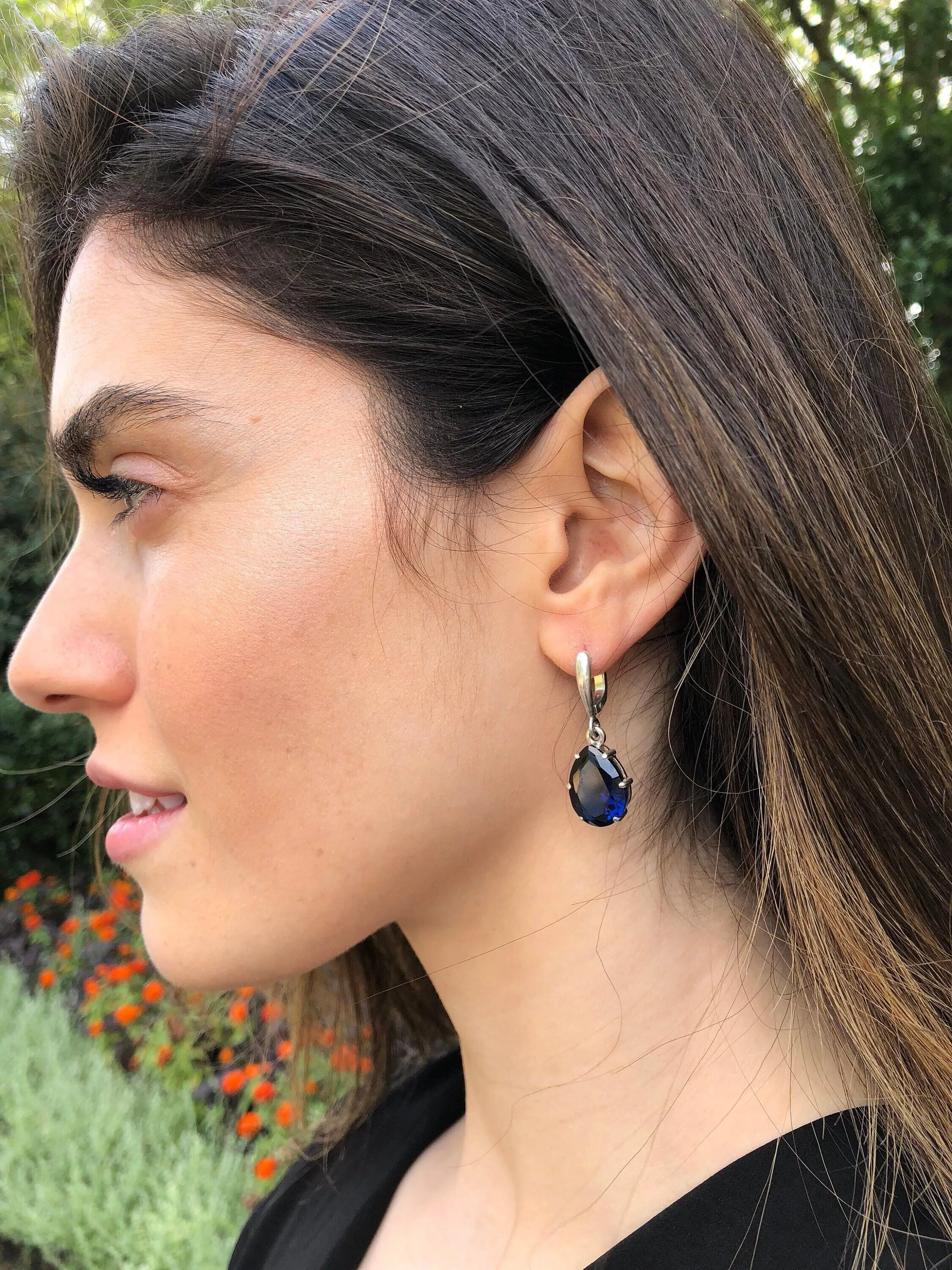 Sapphire Drop Earrings - Vintage Sapphire Earrings - Blue Drop Earrings
