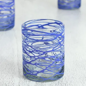 Sapphire Swirl Hand Blown Glass Rock Drinking Glasses Set of 6