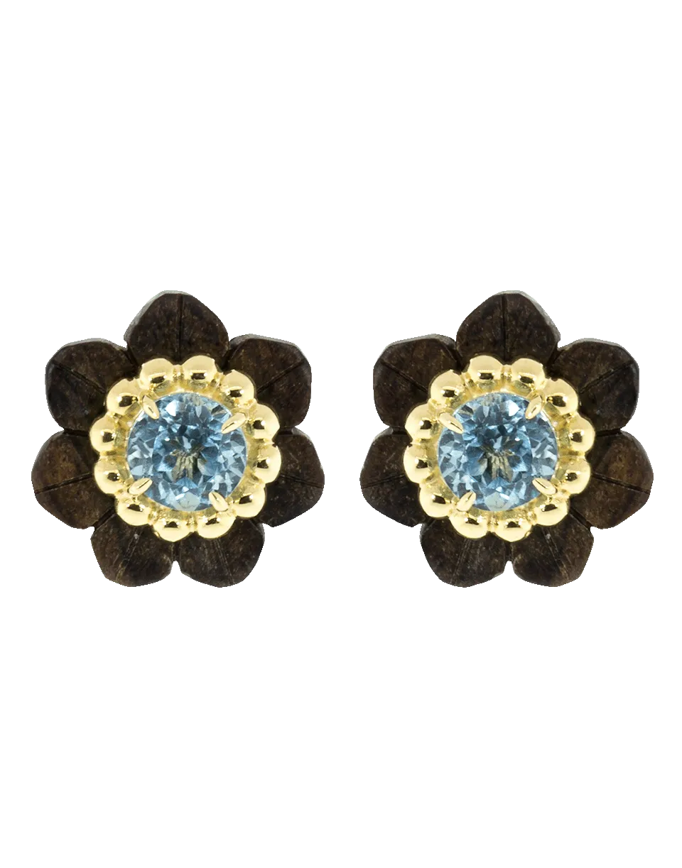 Sculptural Botanical Marquetry Flower Stud Earrings