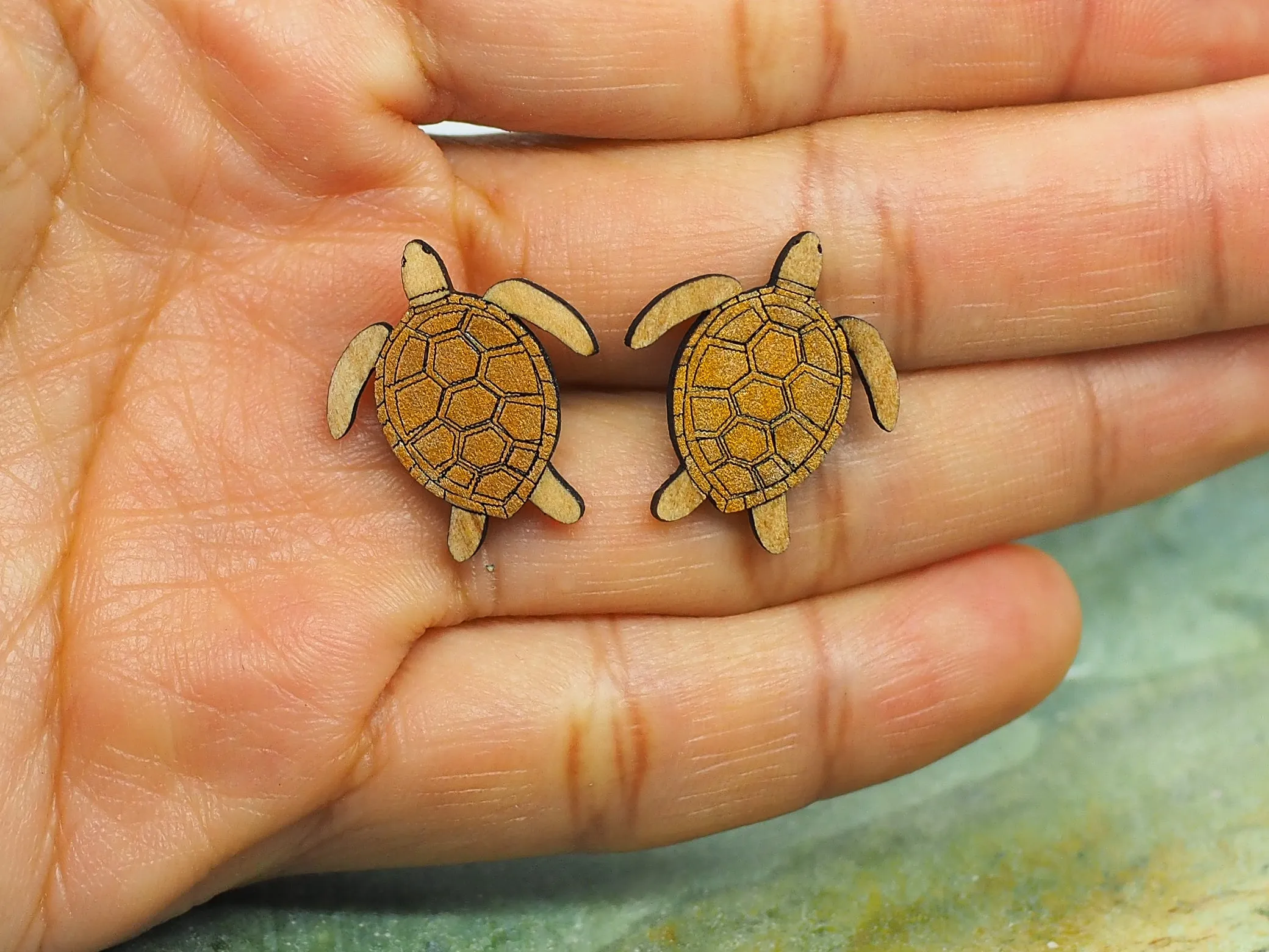 Sea turtle Wooden Rimu Stud Earrings
