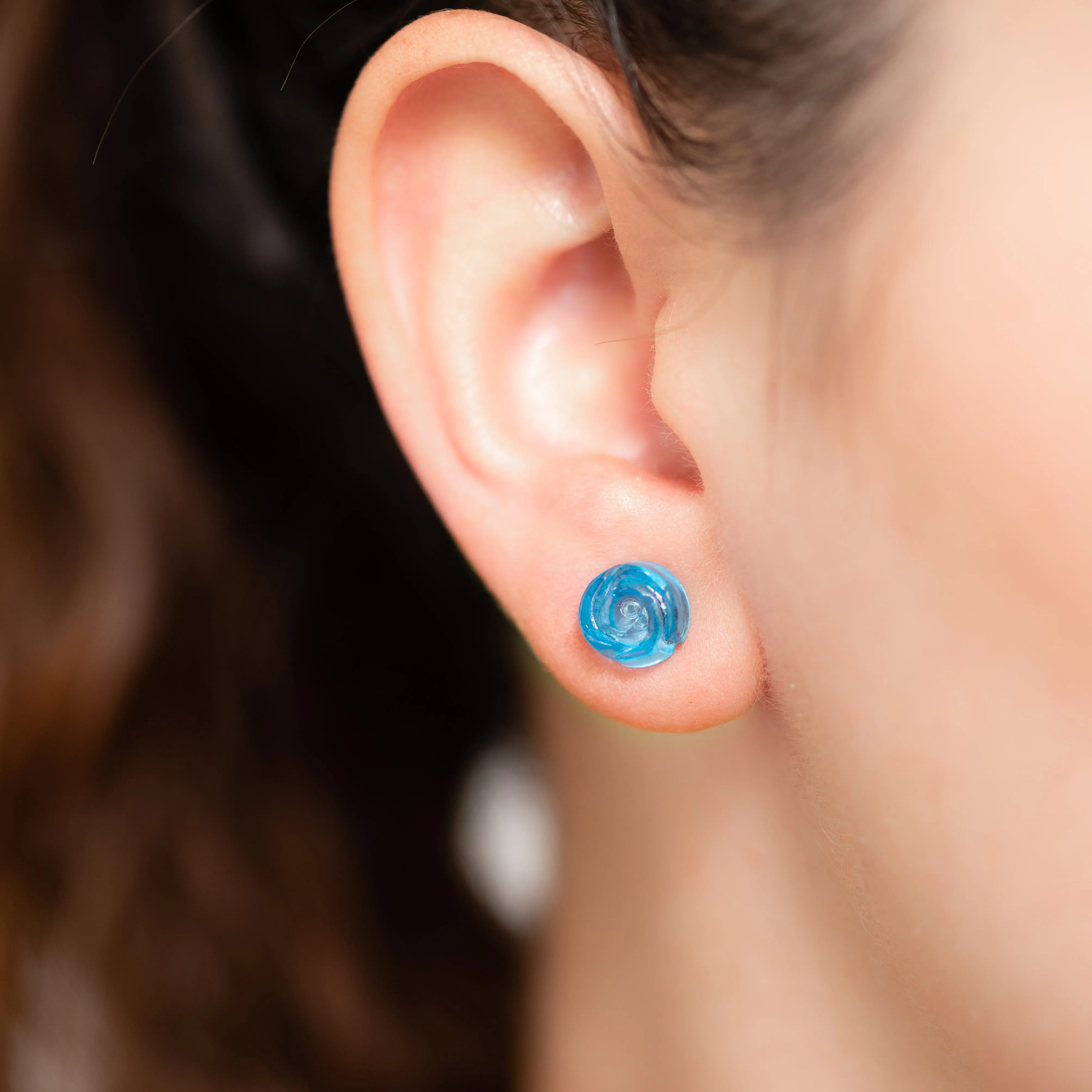 Seafoam Carved Lucite Rose Stud Earrings