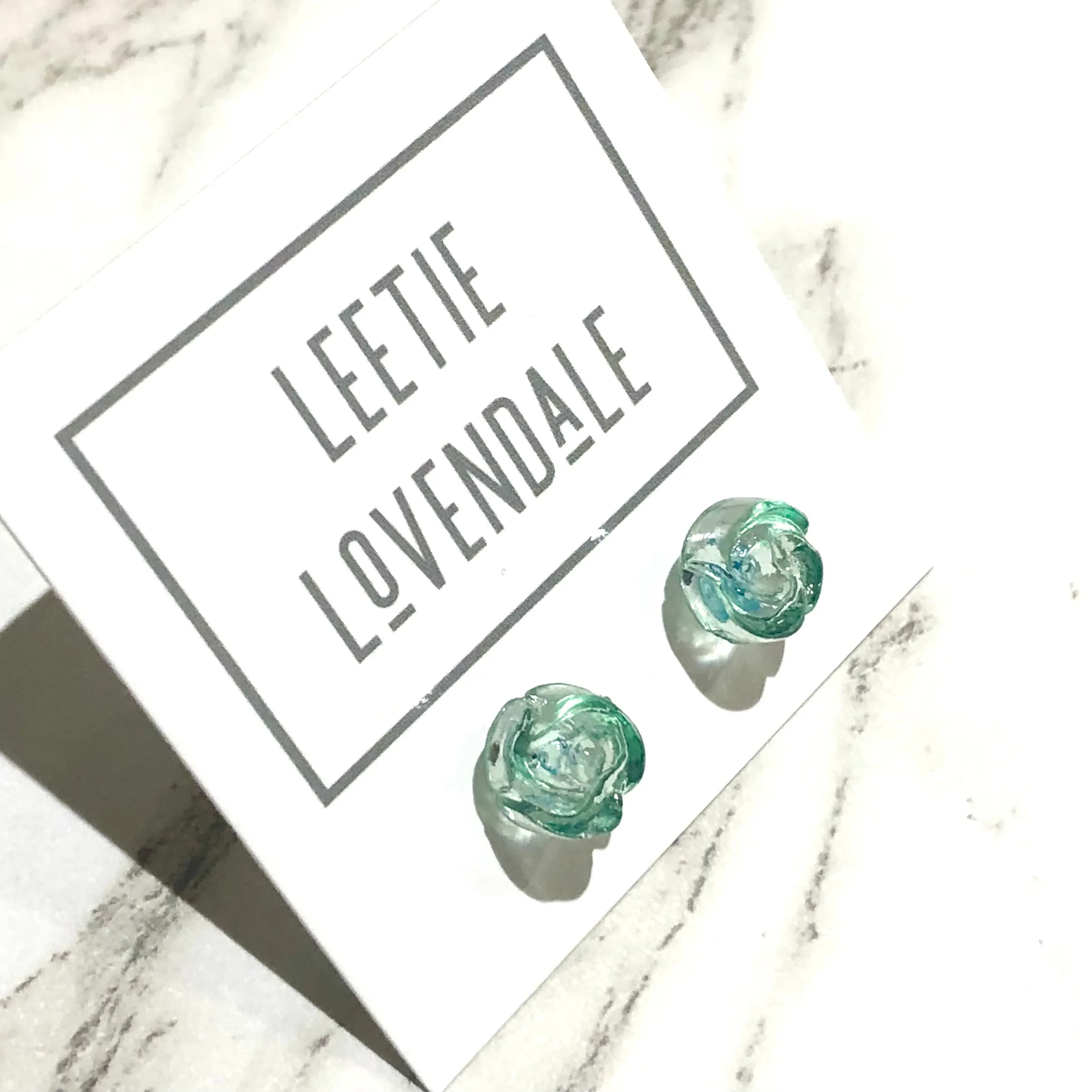Seafoam Carved Lucite Rose Stud Earrings
