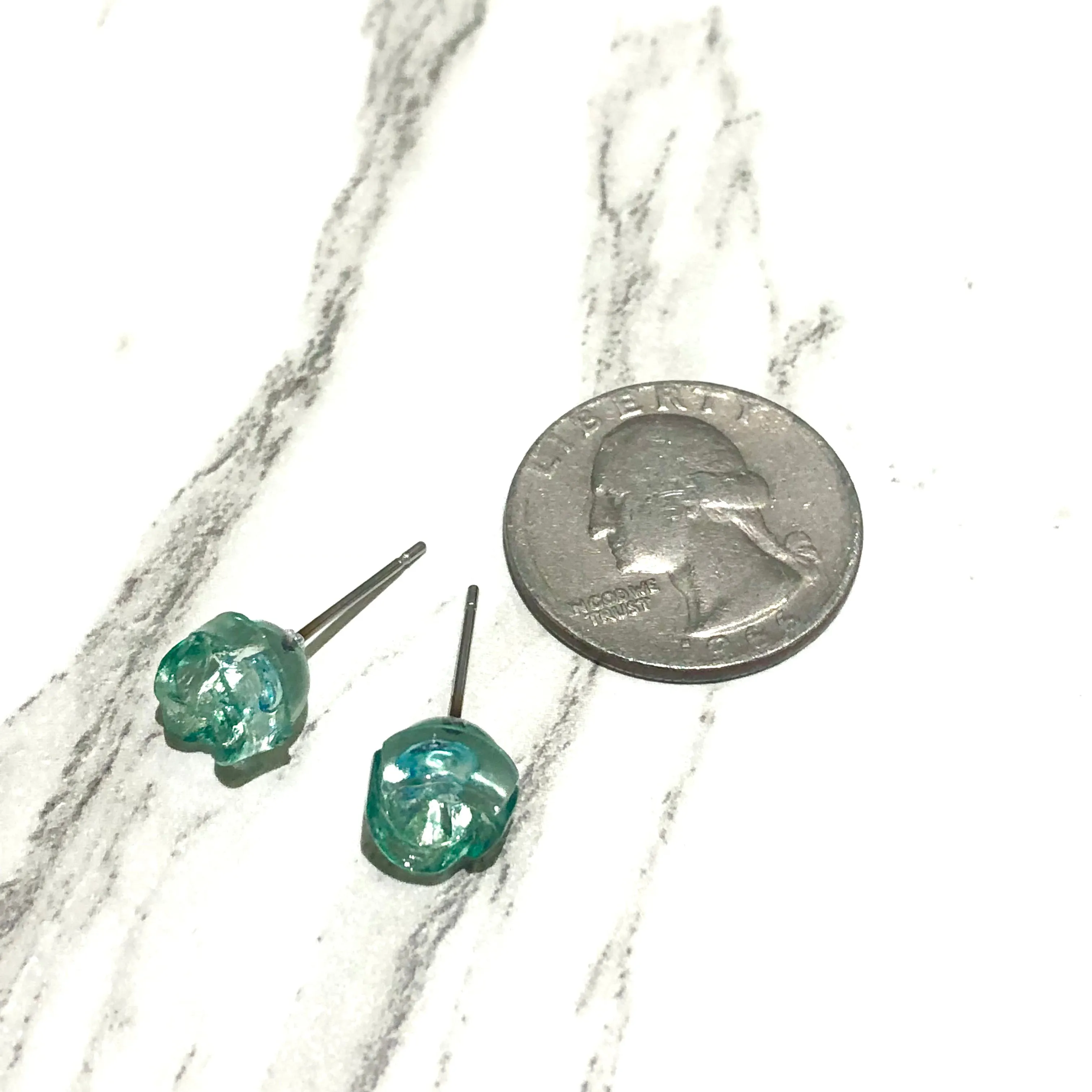 Seafoam Carved Lucite Rose Stud Earrings