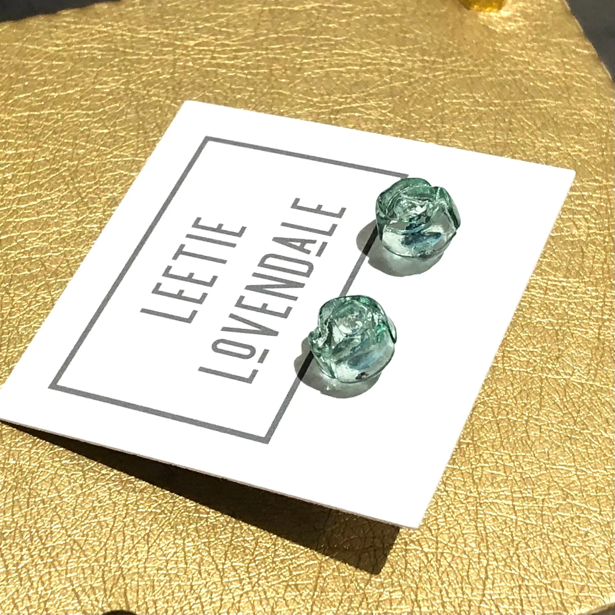 Seafoam Carved Lucite Rose Stud Earrings