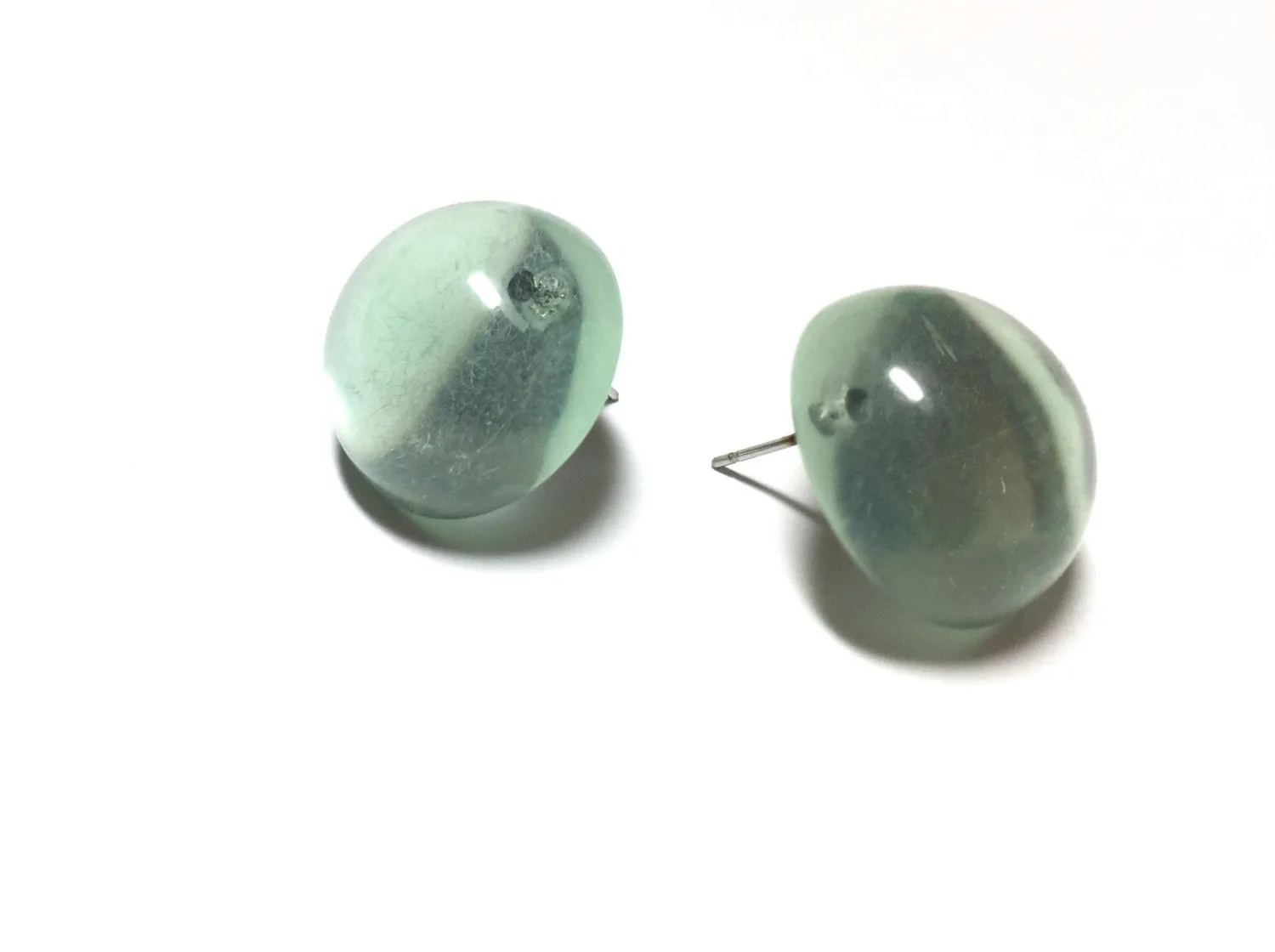 Seafoam Green Transparent Studs | vintage lucite retro button stud earrings