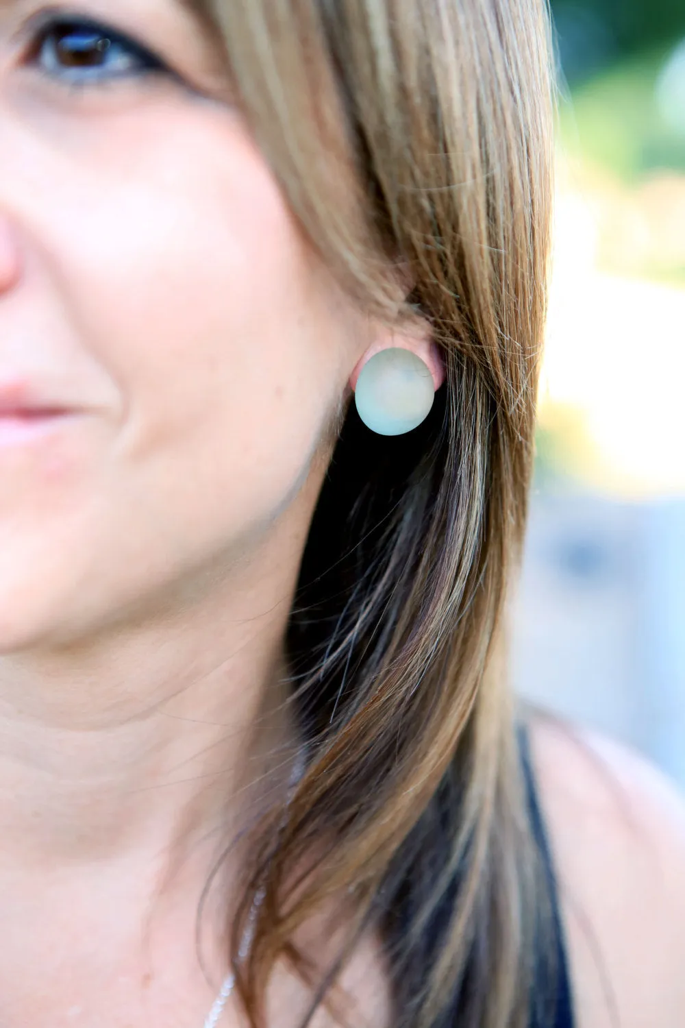 Seafoam Green Transparent Studs | vintage lucite retro button stud earrings
